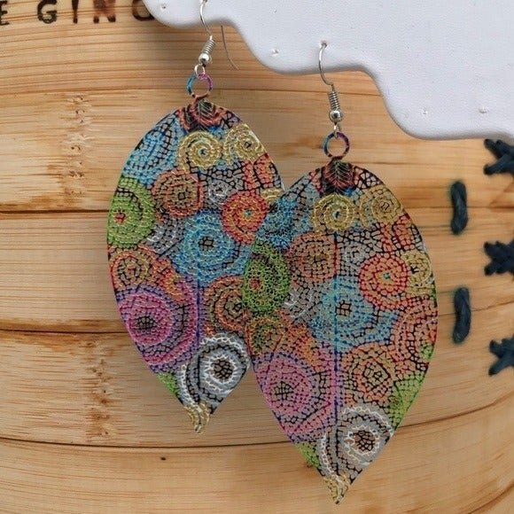 Large Filigree Colorful Swirl Leaf Drop Earrings Pierced NEW - Picture 4 of 7